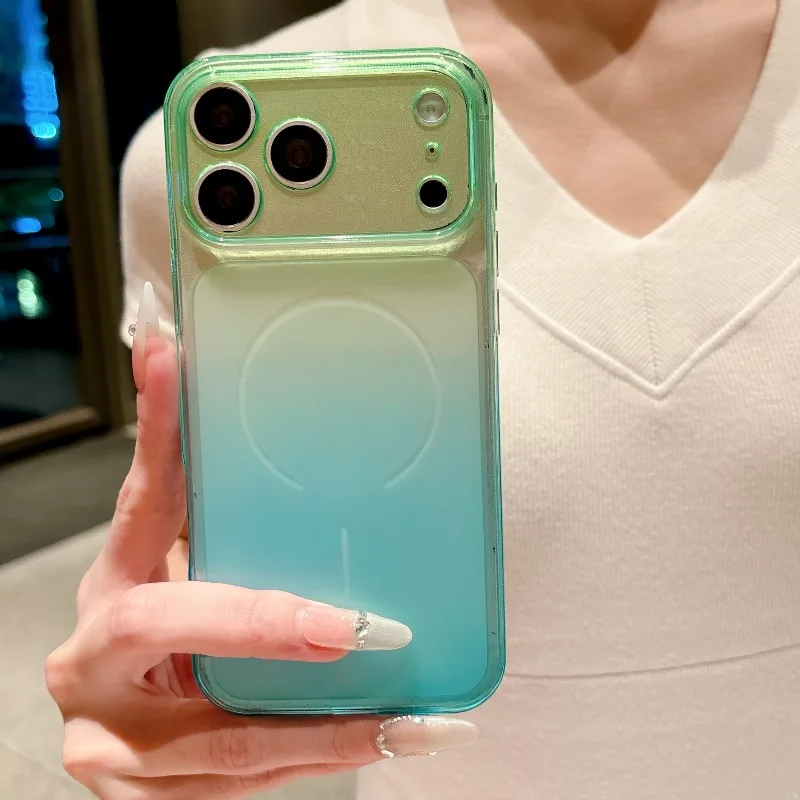 Capa Fosca Para Iphone 16 Pro Max (verde E Azul), Resistente A Impactos E Impressões Digitais.