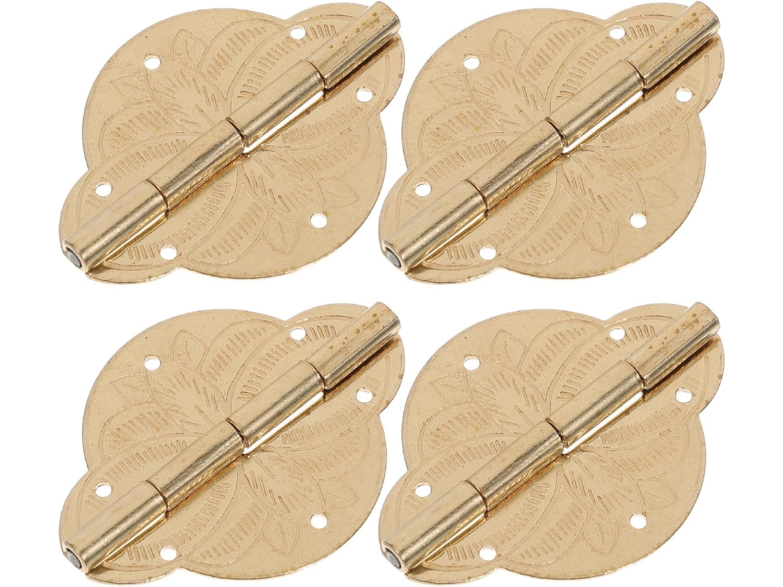 Conjunto De 4 Dobradiças Latão Antigo Para Caixa Joias Madeira – Ferragens Vintage Gravadas Móveis, 42x31mm