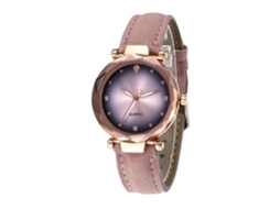 Relógio esportivo de quartzo com pulseira de couro, estilo simples e moderno, rosa.