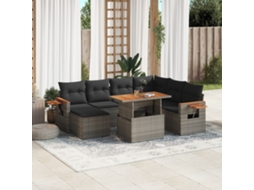 Jogo de Sofá Jardim 8 Peças C/ Almofadões Vime Pe Cinza Dkd Home Decor