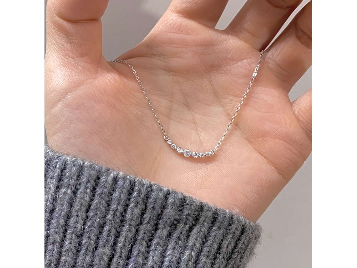 Colar Smile em Prata S925 com Pavé de Diamantes : Simples, Versátil, Requintado, Delicado e Moderno. MDUG (ouro Branco)
