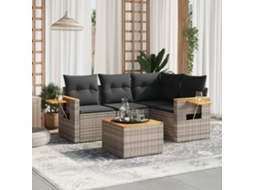 Vidaxl 5 Pcs Conjunto Sofás de Jardim C/ Almofadões Vime Pe Cinzento