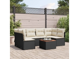 Vidaxl 7 Pcs Conjunto De Sofás P/ Jardim C/ Almofadões Vime Pe Preto