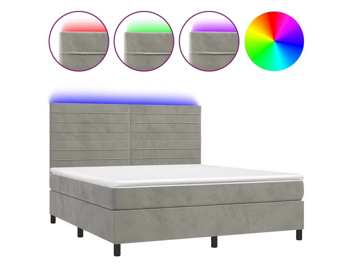 Cama Box Spring com Colchão LED Veludo Cinzento Claro MAISON EXCLUSIVE (180x200 cm)