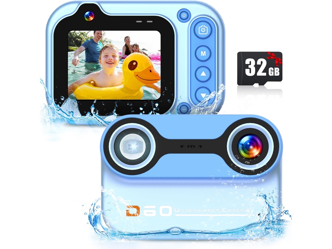 Câmera Infantil À Prova D'água Com Alcance De 3 Metros, Lente Dupla De 26mp, Ideal Para Selfies, Perfeita Para Crianças De 3 A 12 Anos (azul)