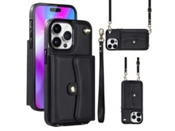 Suporte Casa Para Iphone 15 Pro Pele Sintética Com Porta-cartões Preto