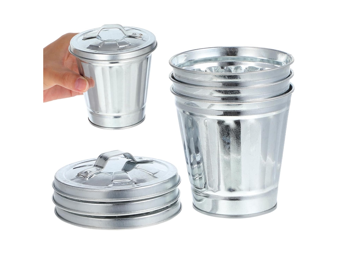 Mini Lixeira De Mesa Com Vaso De Ferro, Com Tampa, Compacta...