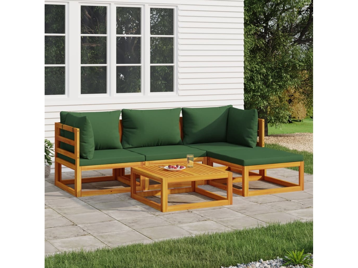 Vidaxl 5 Pcs Conj. Lounge Jardim Madeira C/almofadões Verdes