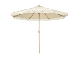 Guarda sol de jardim ORBITRA COMMERCE, estilo boêmio, manivela, bordas com franjas, 8 varetas, creme