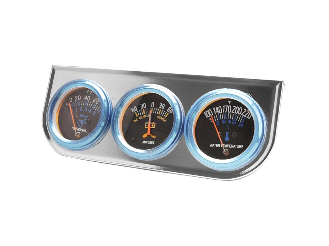 Kit Combinado 3 em 1 Brilvibera com Medidor Triplo de Temperatura e Pressão para Carro, Cromado, 52 mm