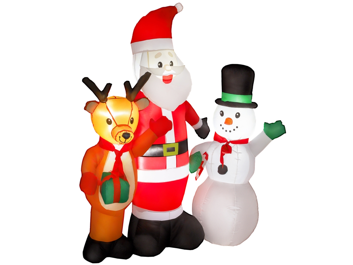 Pai Natal Insuflável Com Rena E Boneco De Neve Decoração De Com Luzes Led 150x45x150 Cm Multicor
