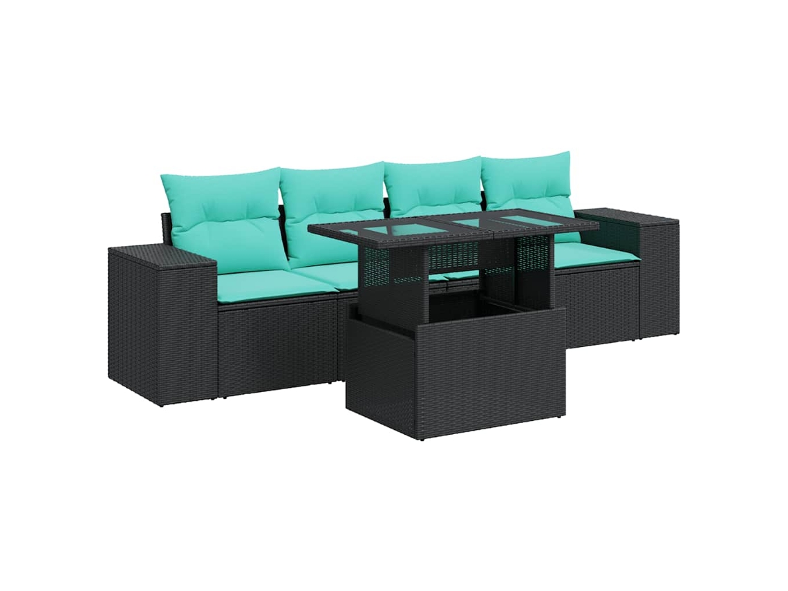 Conjunto Sofás de Jardim 5 Pcs com Almofadões Acácia e Vime Pe MAISON EXCLUSIVE (5 pcs)