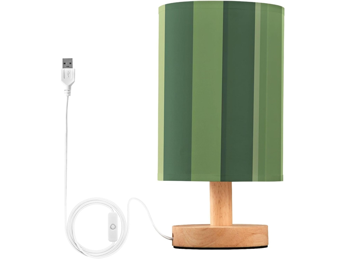 Abajur De Cabeceira Listrado Verde Com Porta Usb, Sem Necessidade De Lâmpada, Luz Led Quente Para Quarto, Sala De Estar