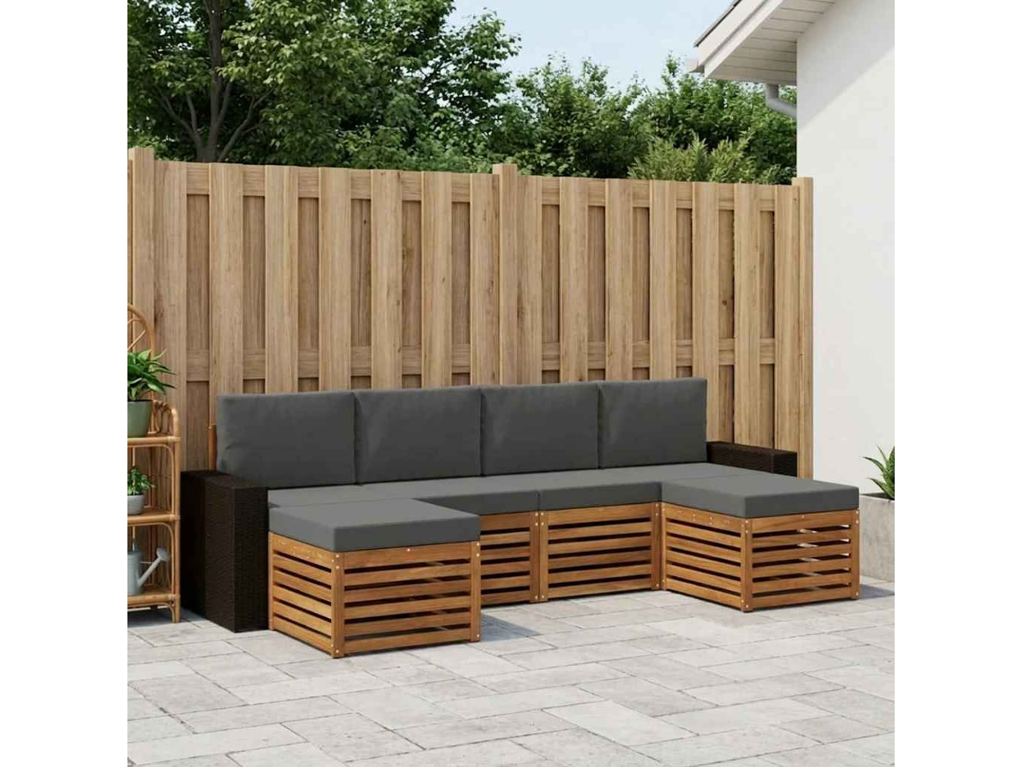 Vidaxl Conjunto De Sofás Para Exterior 6 Unid. Natural E Antracite