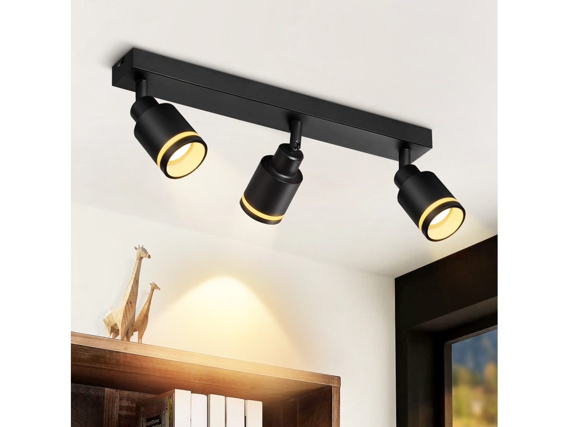 Nettlife Candeeiro De Teto Com Focos Preto Moderno 3 Pontos Metal Ajustável Gu10 Para Quarto E Sala De Jantar, 25 W, Para Sala, Quarto