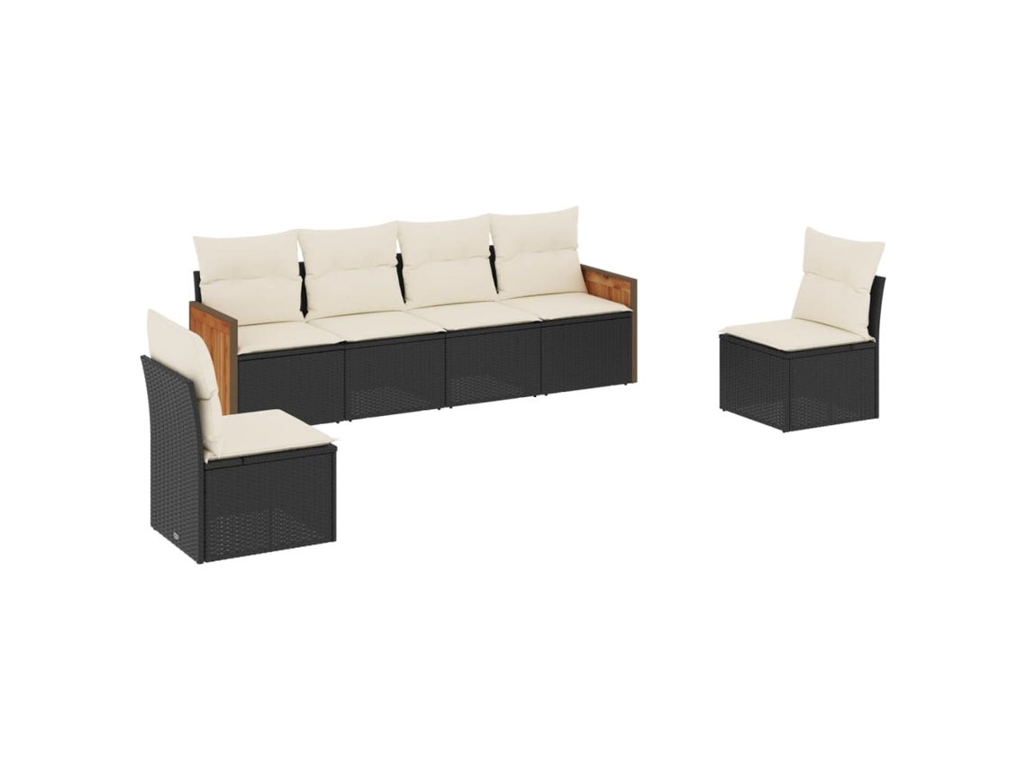 Conjunto Sofás de Jardim 6 Pcs com Almofadões Vime Pe Preto MAISON EXCLUSIVE (6 pcs)