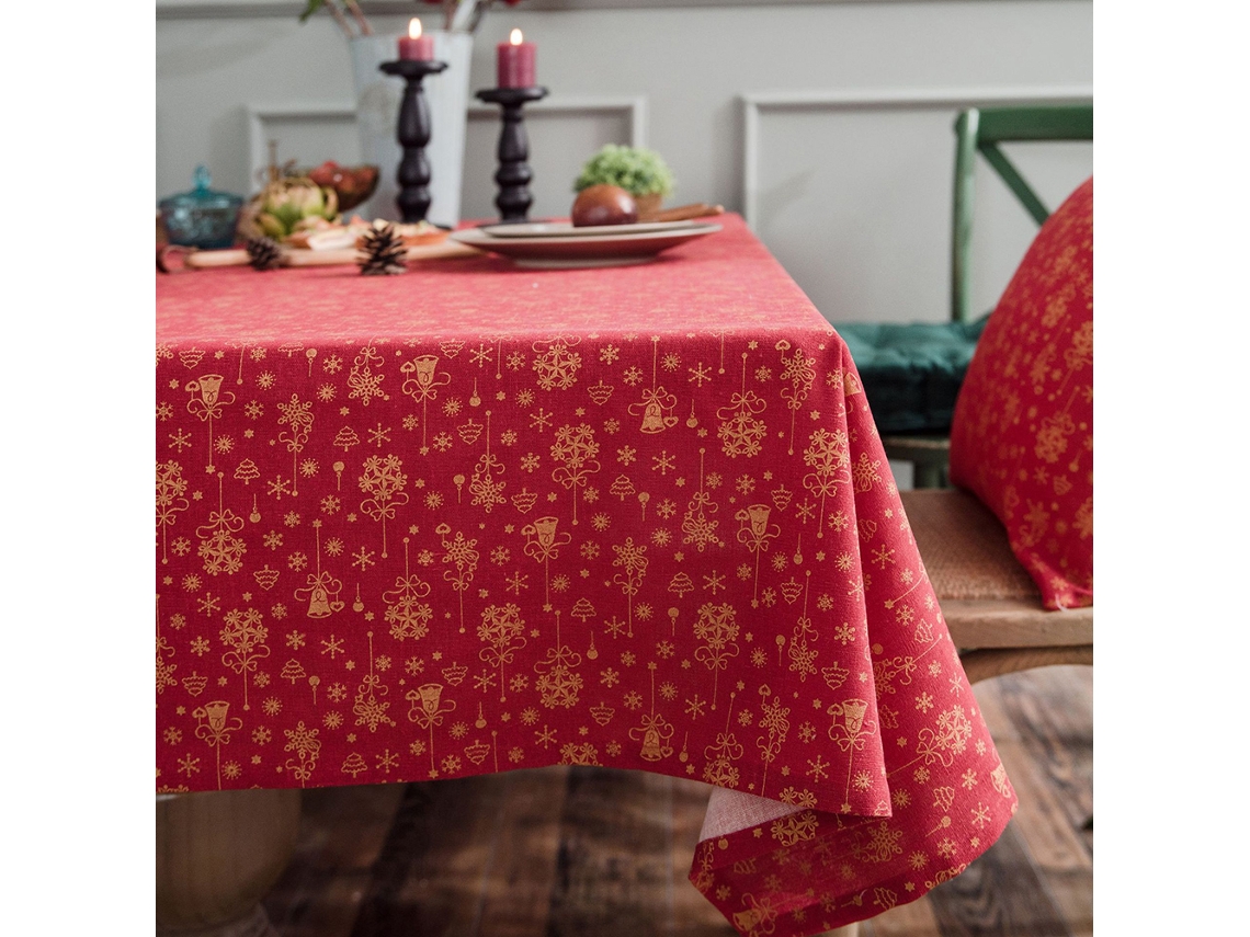 Lurelia Toalha De Mesa Retangular Algodão Linho Vermelho Verde Floral Natal