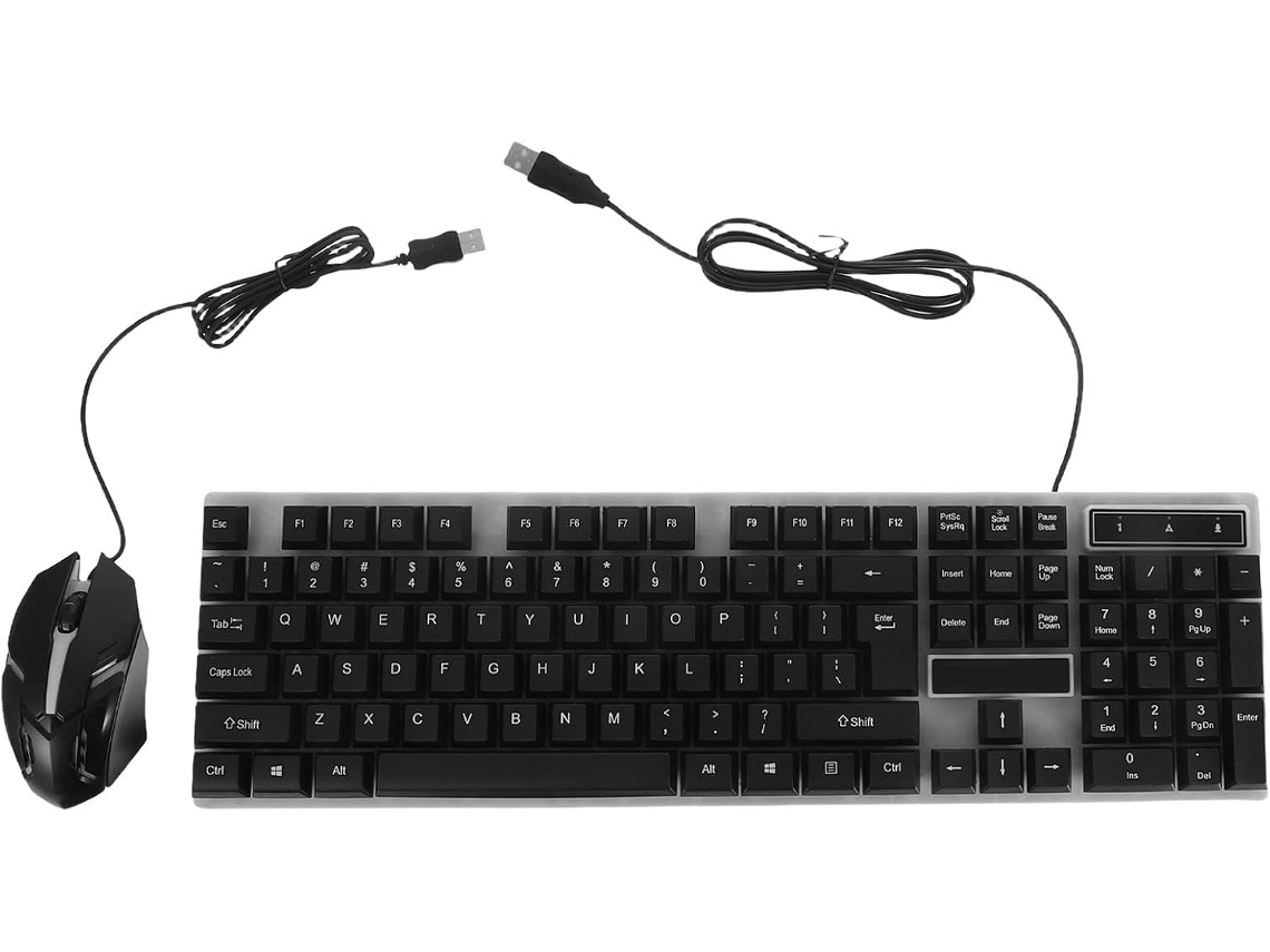 Teclado E Mouse Com Fio, Proteção Contra Líquidos, 104 Teclas, Design Preto.