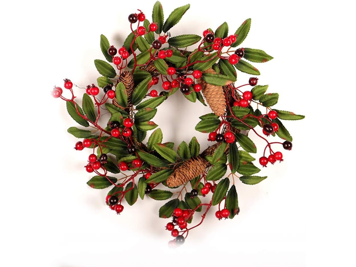 Decorações De Couronne De Rotin De Fruits Rouges 40cm Grand Cône De Pin Porte Decorativo Guirlande Suspendue