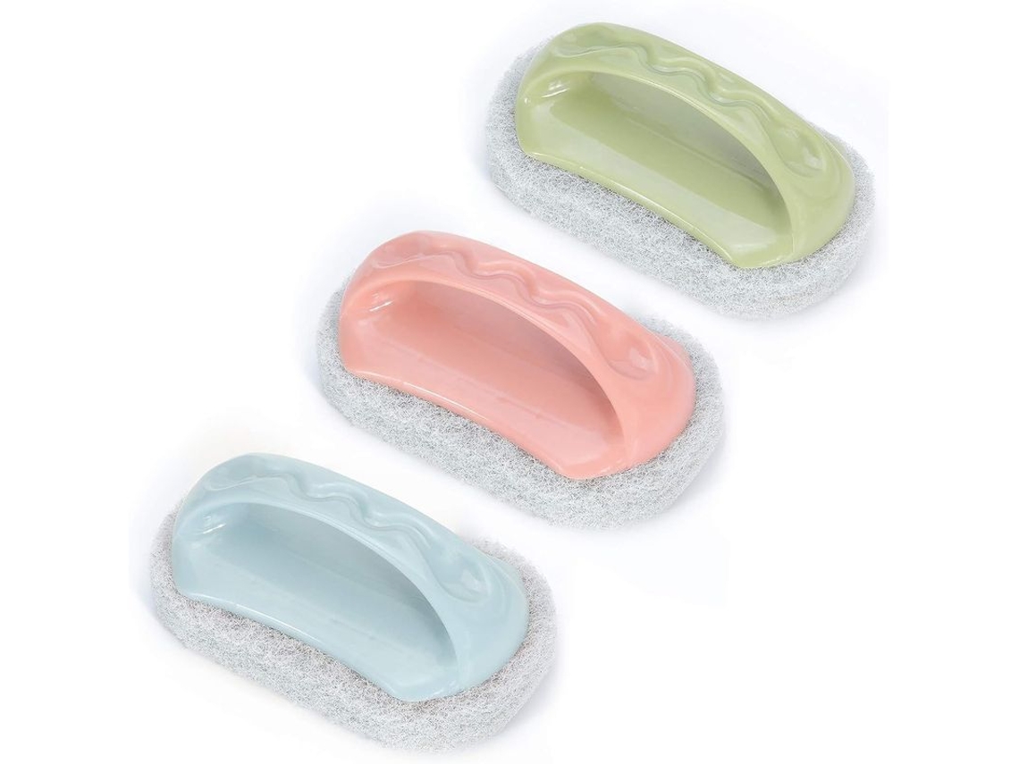 3 peças de esponja de cozinha, escova de limpeza para pratos, banheira, piscina, com cabo resistente