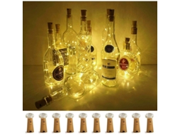 Luzes para Garrafa de Vinho Com Rolha, 10 Unidades Led com Bateria, Cabo Prata, Cor Branco Quente