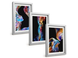 Conjunto De Pinturasrostos Coloridos, Abstrações Moldura Prateada Quadros Para A Sala De Estar Espelharte (3 Peças 20x30 Cm)
