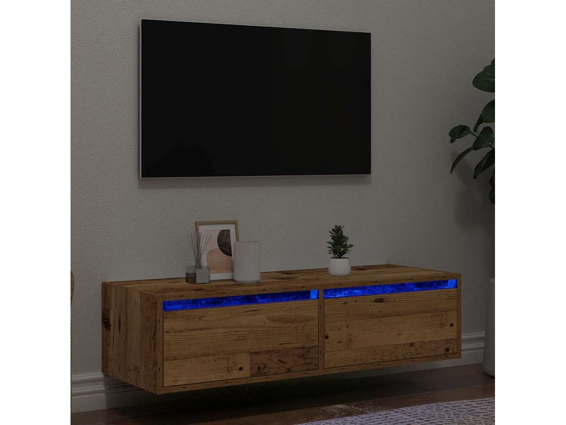 Vidaxl Móvel De Tv Com Luzes Led 100x35,5x25 Cm Madeira Velha