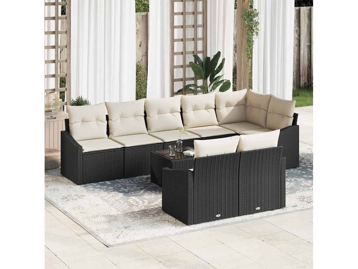 Vidaxl Conjunto De Sofá De Jardim 9 Unid. Marrom E Creme Vime Pe