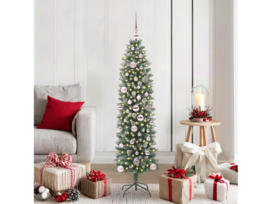 Vidaxl Árvore Slim De Natal Artificial Verde E Branco 150 Cm