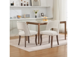 Cadeiras De Sala De Jantar 2 Unidades - Modernas Estofadas Em Tecido, Estilo Rústico - Bege