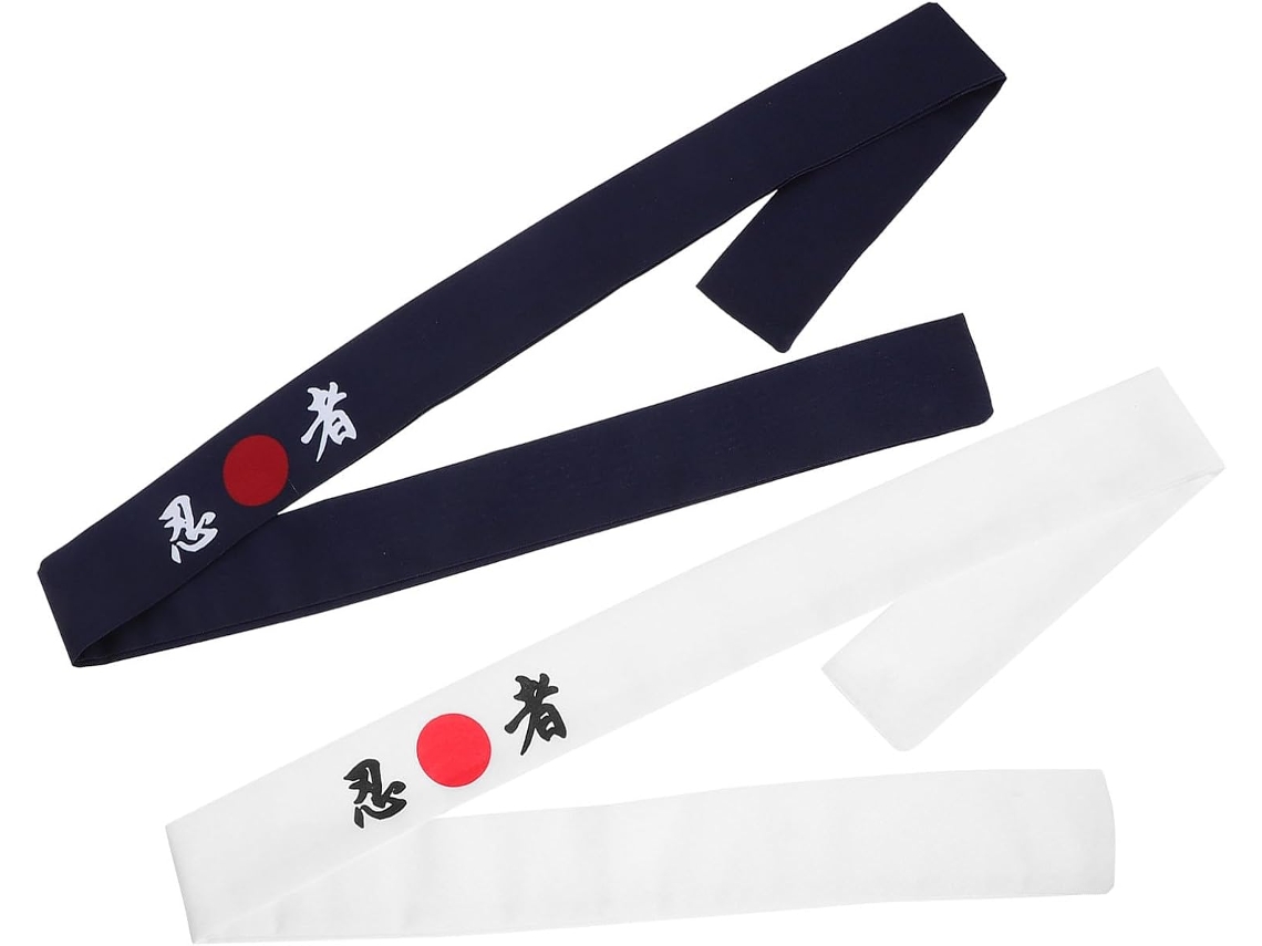 Faixa de cabeça estilo chef japonês com algodão respirável e absorção de suor, pacote com 2 unidades.