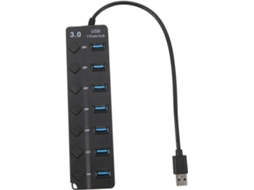 Hub Usb 3.0 De 7 Portas, Estação Acoplamento Dados Em Plástico Preto