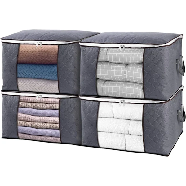 Conjunto De 4 Sacos Organizadores Dobráveis Para Roupas E Roupa De Cama E Cobertores