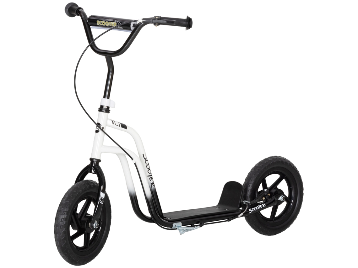 Scooter infantil S/MARCA, guidão ajustável, rodas grandes, suporte de estacionamento, freio de mão, para 5-12 anos, branco