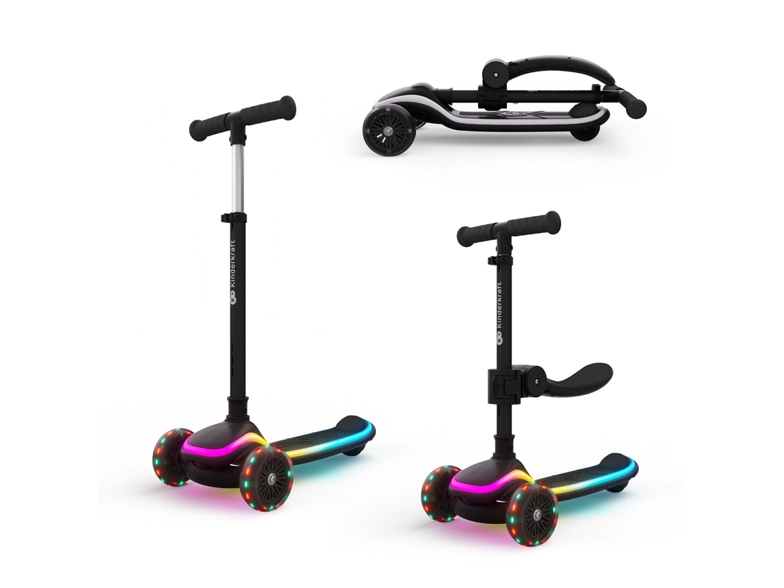 Trotinete Dobrável Kinderkraft RAKET UP 2 em 1 com luzes LED, ajuste em 4 alturas e estrutura leve Preto