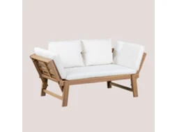 Sklum Sofá de Jardim com 3 Lugares Ajustável em Madeira de Acácia Guille Madeira de Acácia Gardénia Branco (86 x 160 x 75 cm)