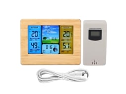 Estação meteorológica sem fio digital LCD com termômetro, umidade interna/externa e relógio (amarelo) | S/MARCA