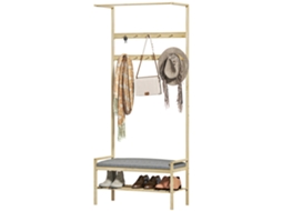 Sapateiro Com Banco E Ganchos 73,5x34x171cm Cinza E Natural