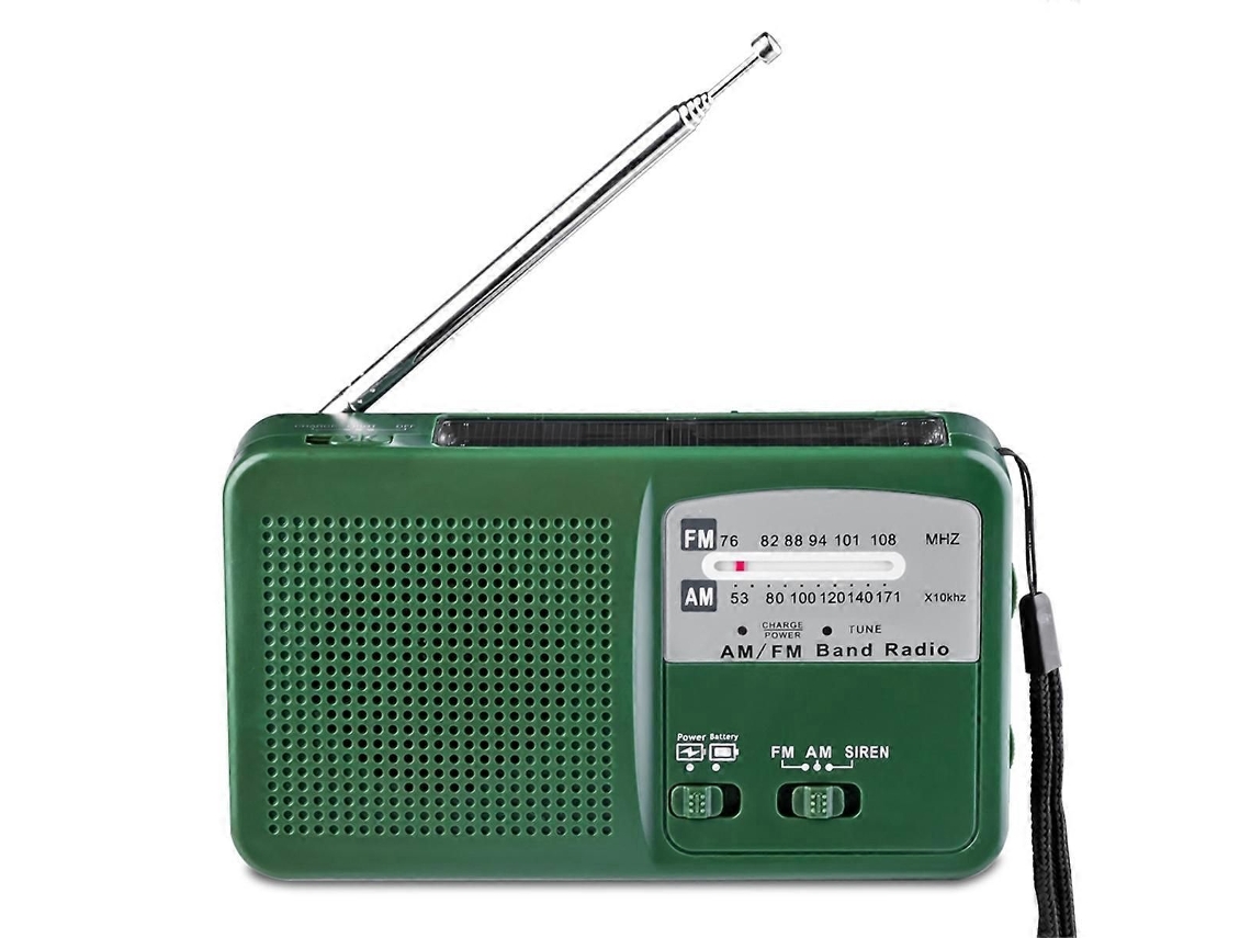 Rádio Fm/am Com Energia Solar, Manivela E Multifuncional, Verde.