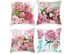 Capa De Almofada Elegante, 18 X 18 Polegadas, Capa De Almofada Decorativa Com Flores, Almofadas Florais, Decoração Para Casa Para O Verão E Primavera