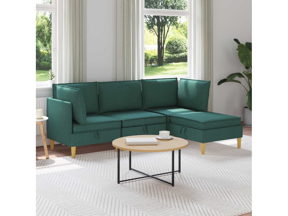 Vidaxl Conjunto De Sofá Modular Com Armazenamento 4 Unid. Verde-escuro