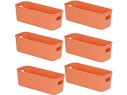 Caixa Organizadora Versátil - 6 Embalagens Laranja De Plástico 28×10×11cm - Cestos Pequenos - Para Prateleira/cozinha/banheiro