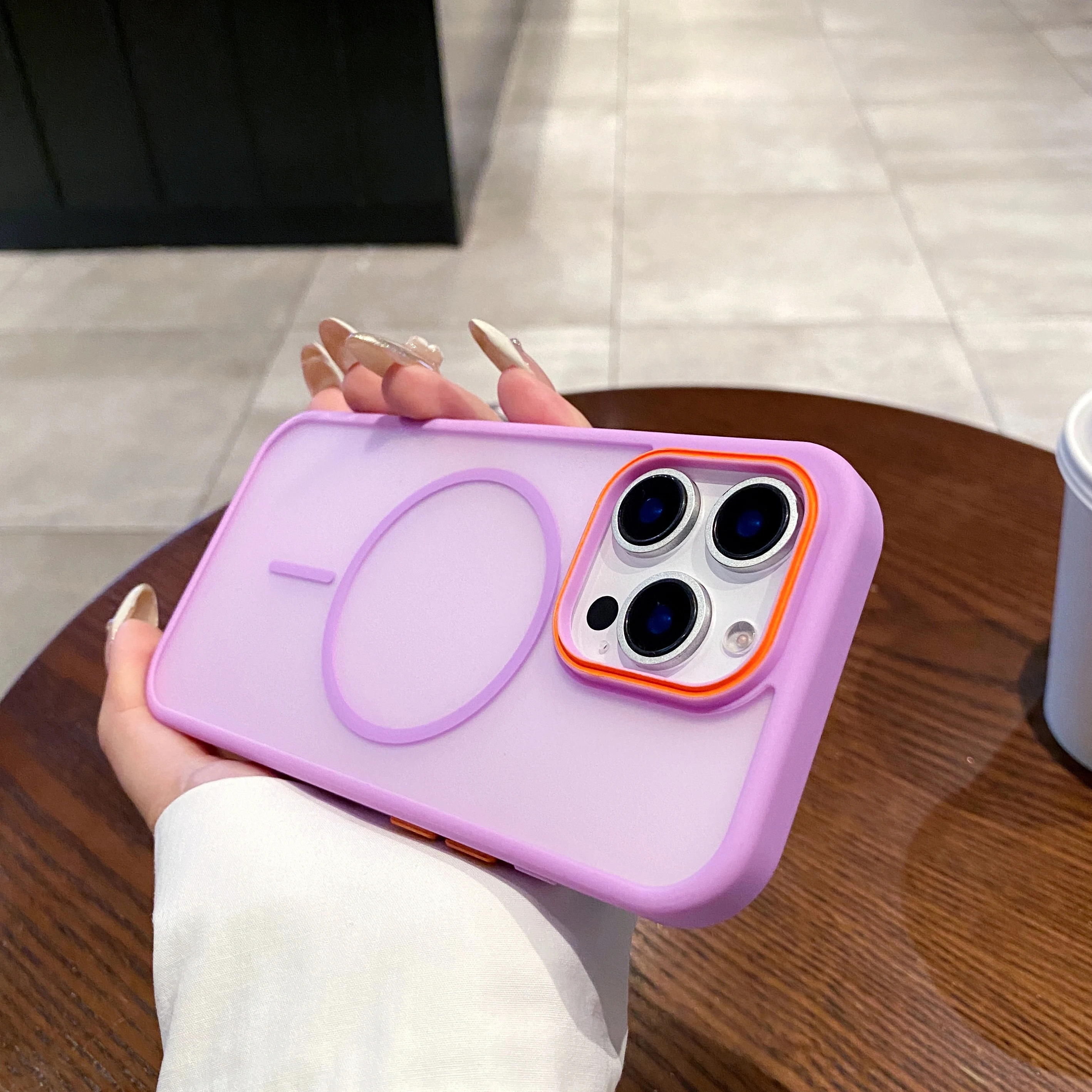 Capa Protetora Para Carregamento Sem Fio (rosa Para Iphone 15 Pro Max), Transparente Fosca, Resistente A Choques E Impactos.