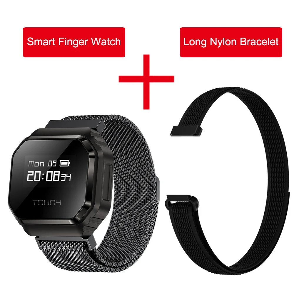 Pulseira Inteligente (aço Preto) Anel Fitness 2 Em 1, Relógio De Dedo À Prova D'água 5atm