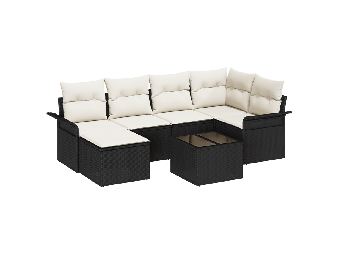 Conjunto 7 Conjunto De Sofá De Jardim Vidaxl Preto Vime Pe (242,5 X 132,5 X 69 Cm)