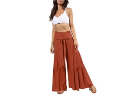 2026 pantalones de Yoga Anchos de Mujer Con Cintura Alta Y Cinturón Lazado para Playa Y Descanso S Naranja