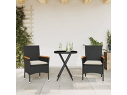 Vidaxl 3 Pcs Conjunto De Bistrô Com Almofadões Vime Pe/vidro Preto