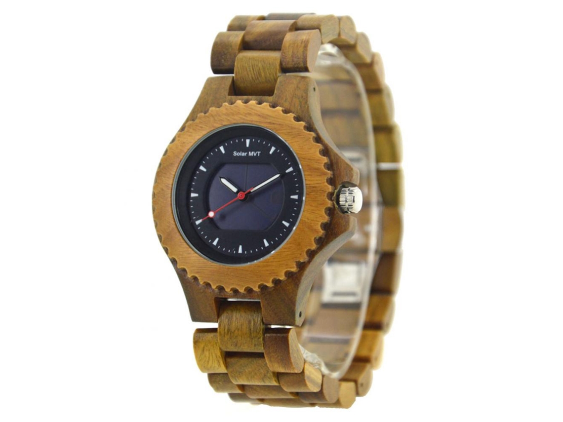 Reloj De Madera De Sandalo Solar Analógico Con Esfera Redonda Moderno