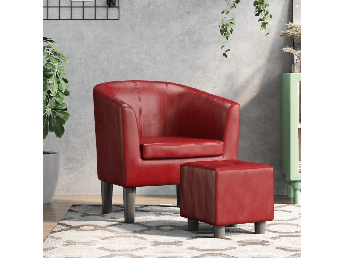 Vidaxl Poltrona Com Apoio De Pés Couro Artificial Vermelho-tinto