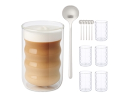 Copos Relaxdays Latte Macchiato, 6 Unidades, Colheres, Vidro Duplo, 350 Ml, Copos Transparentes